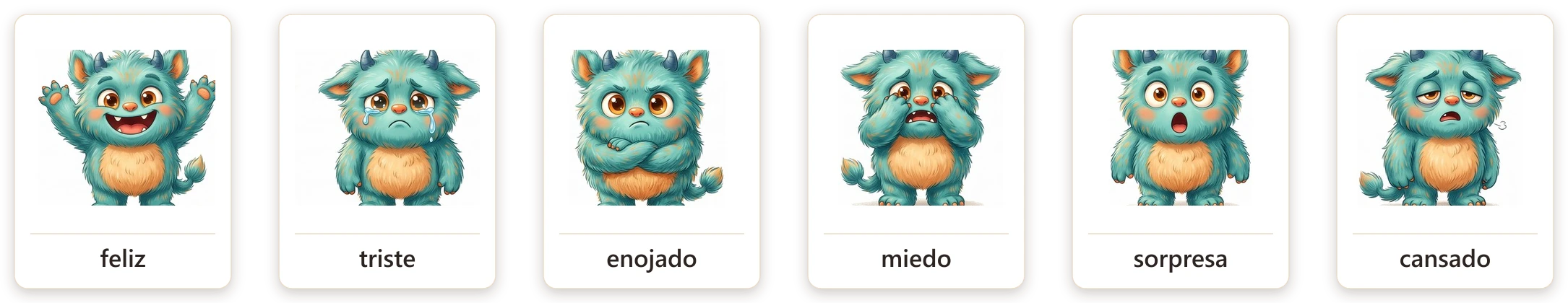 Ejemplo de tarjetas de pictogramas de emociones